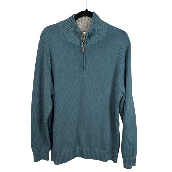 L.L. Bean Men's Quarter Zip Sweater Teal Green Size L Gorpcore Outdoor Cabincore - Picture 2 of 10